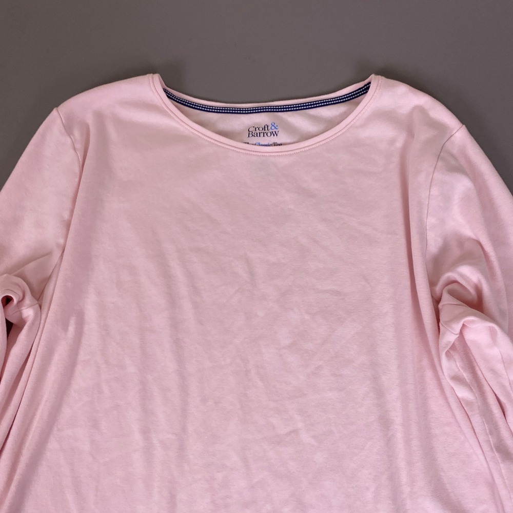 Croft & Barrow The Classic Tee Shirt Womens Plus 2X Pink Long Sleeve 100% Cotton - Picture 2 of 9